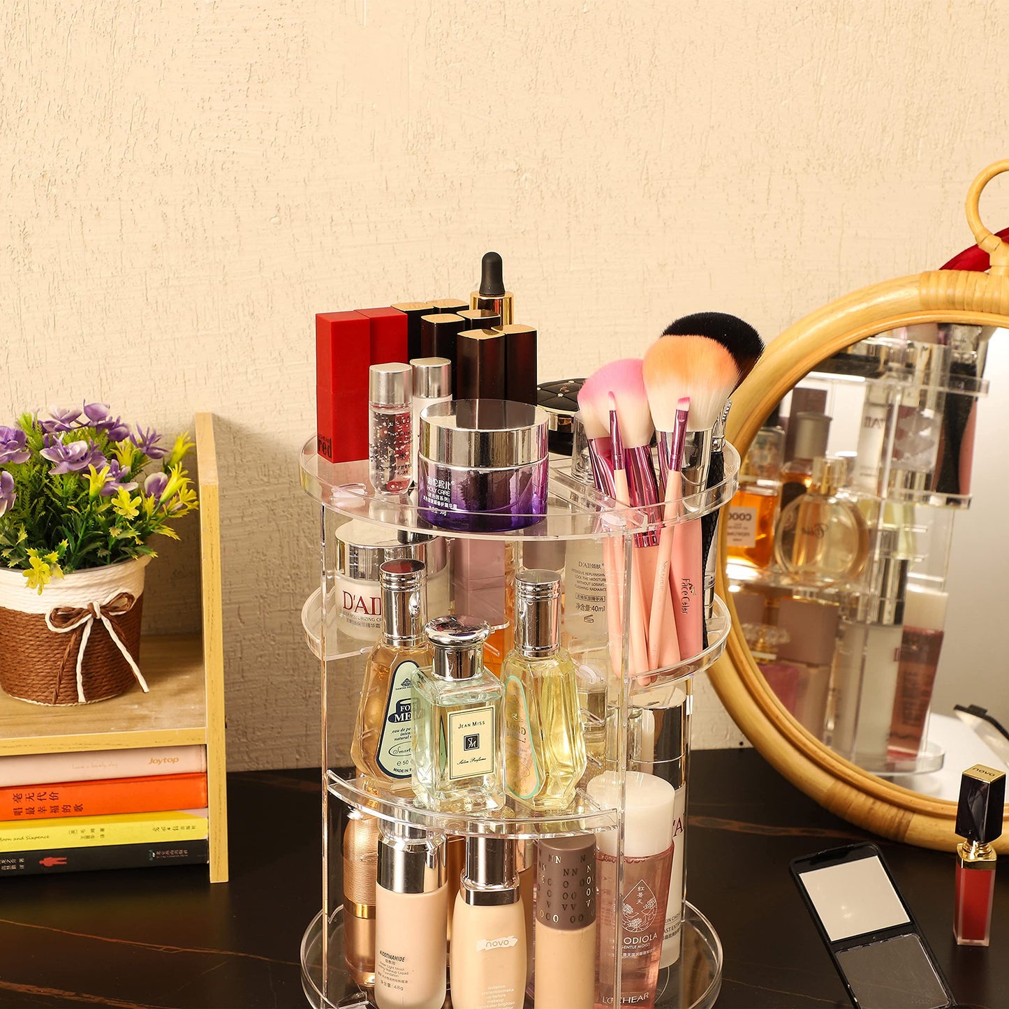 Clear Rotating Makeup Organizer for Vanity,Adjustable Skincare Organizer Countertop,Cosmetic Display Cases for Beauty,Skin Care,Spinning Makeup Stand,Make up Storage Organizer and Perfume organizer