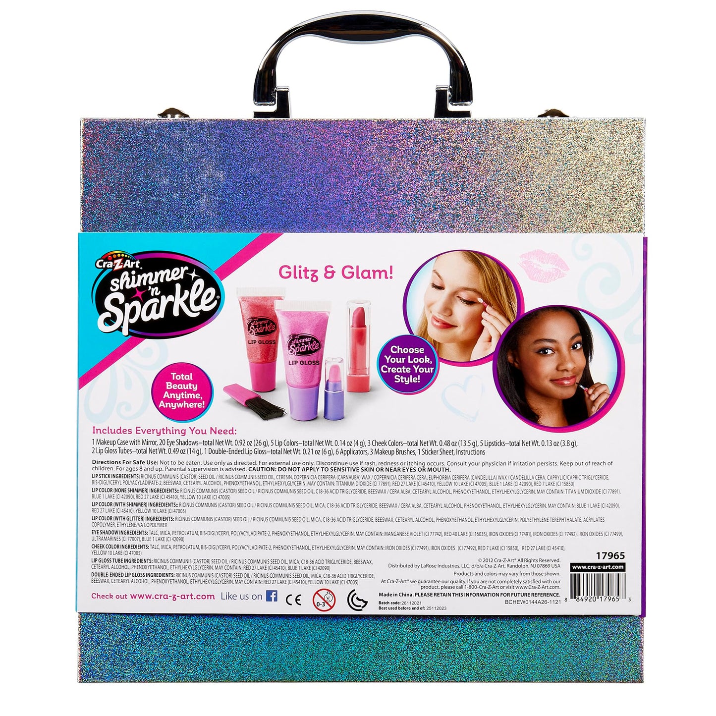 Shimmer 'n Sparkle Glitter Makeover Studio Beauty Kit – All-in-One Beauty for Eye, Cheeks and Lips for Ages 8 and Up