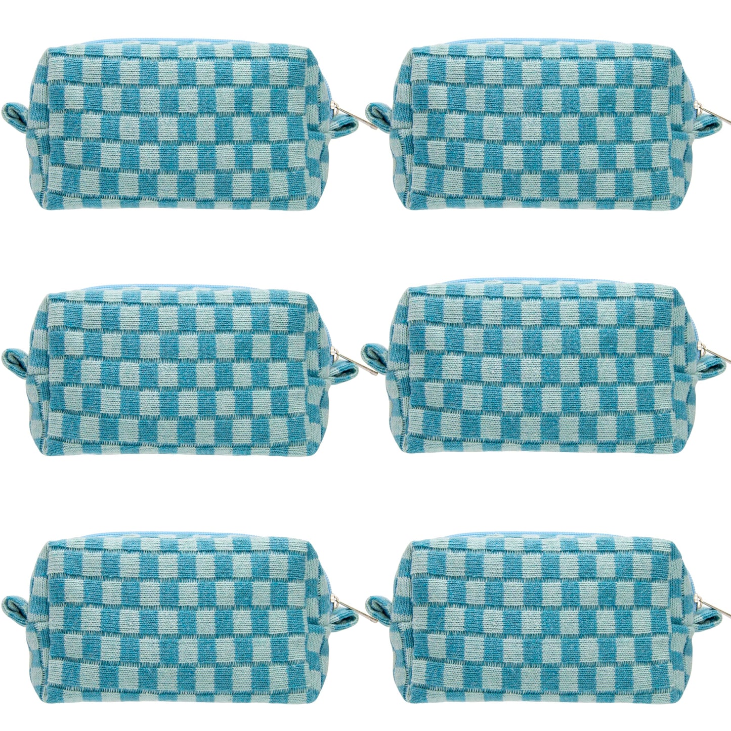 PAZIMIIK Checkered Makeup Bag for Purse Portable Zipper Make Up Pouch Small Cosmetic Case for Travel Accessories (6PCS Lake Blue)