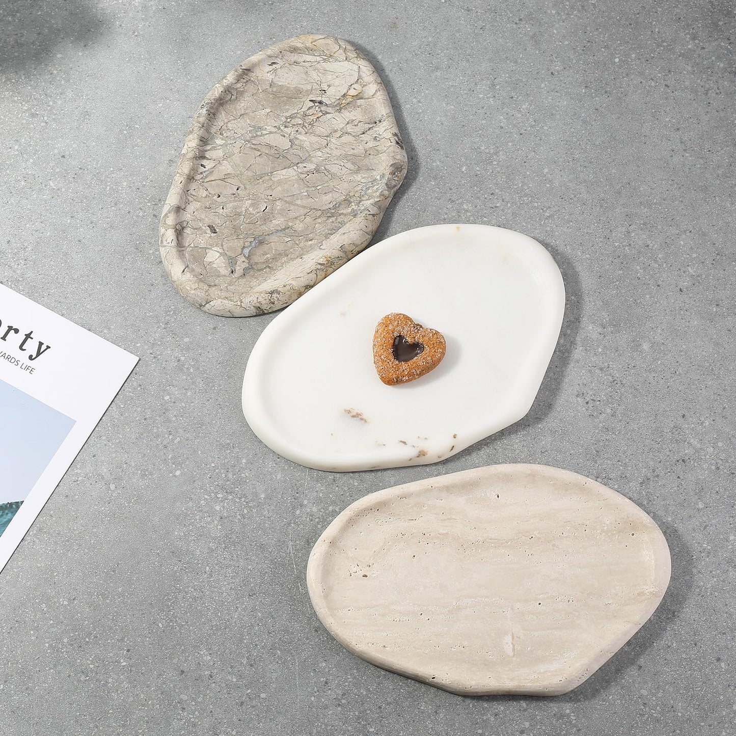 Koville Luxurious White Marble Vanity Tray, Cloud Shape Serving Stone Key Tray for Home Decor, 10"x7" Bathroom Marble Storage Trays, Stone Plate Holder for Perfume and Jewelry (Oriental Calacatta)