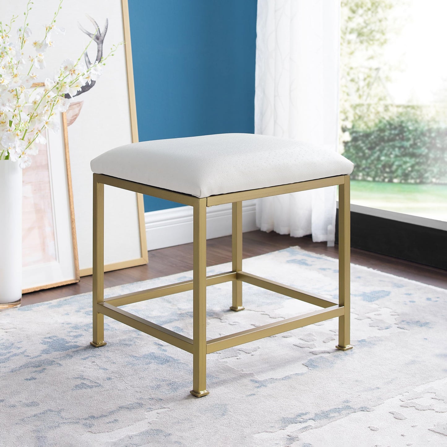 Crosley Furniture Aimee Makeup Vanity Chair with Upholstered Seat, Gold