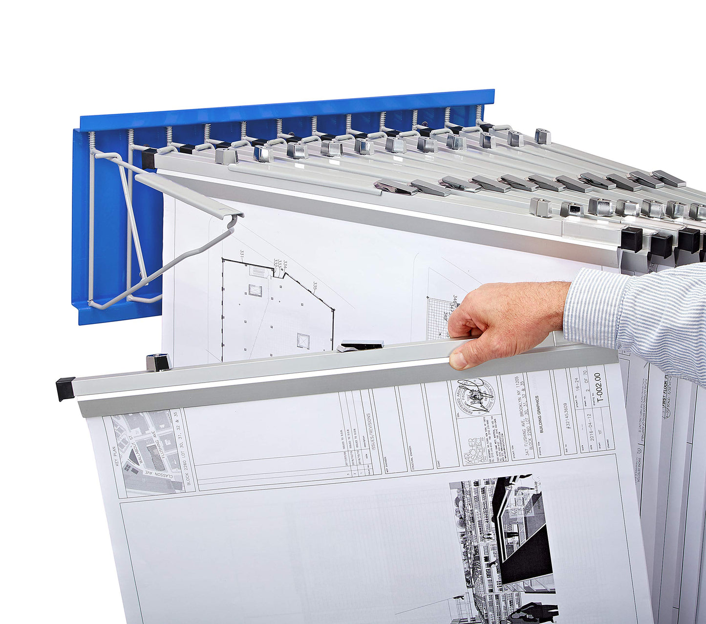 Adir Wall Mount Blueprint Rack - Blue Print Organizer, Poster Wall Mount Display, Map Storage Holder with 12 Pivot Brackets - Plan Rack for Office (Without Blueprint Clamps)