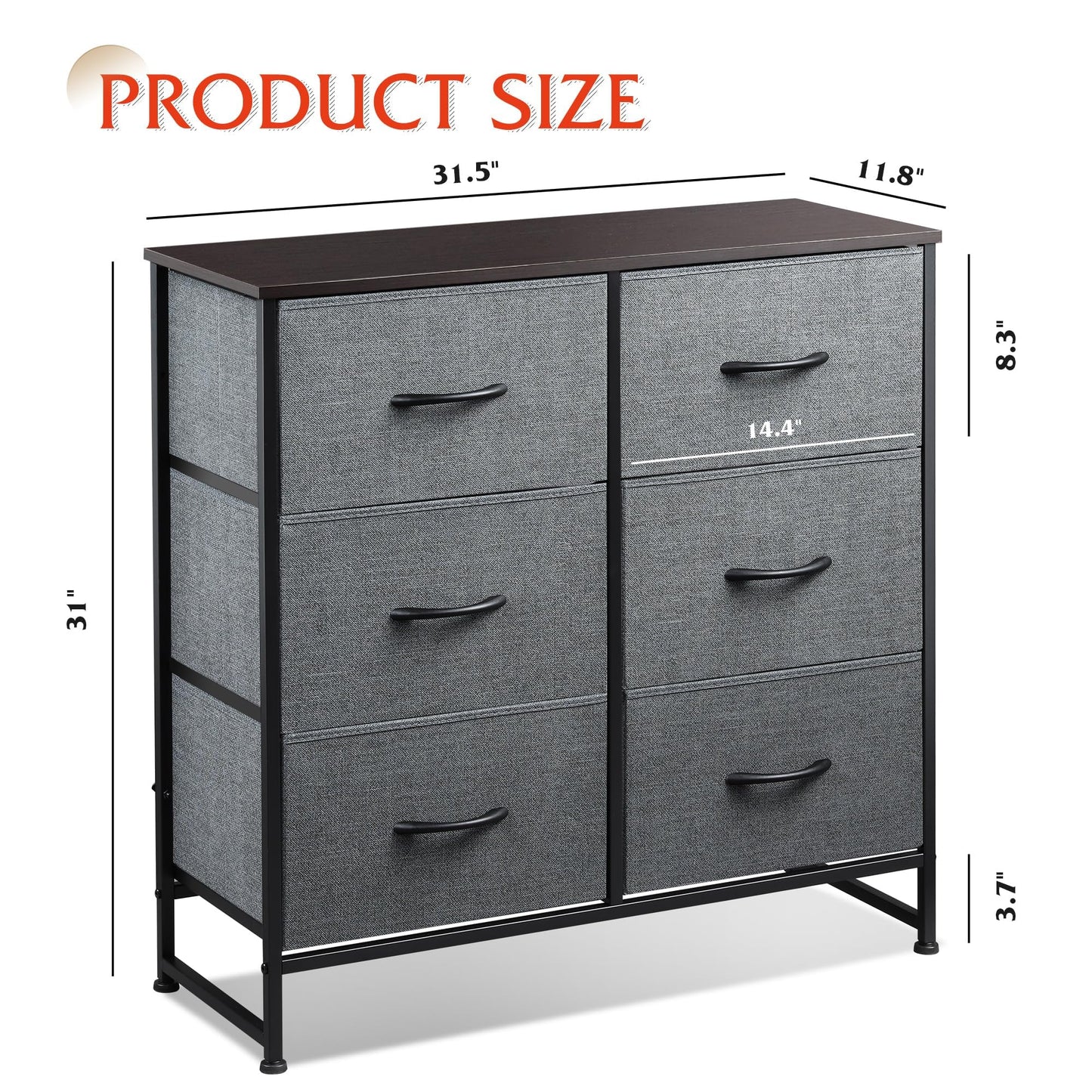 WLIVE Dresser for Bedroom with 6 Drawers, Closet Dresser with Fabric Bins, Chest of Drawers for Closet, Living Room, Hallway, Dark Grey