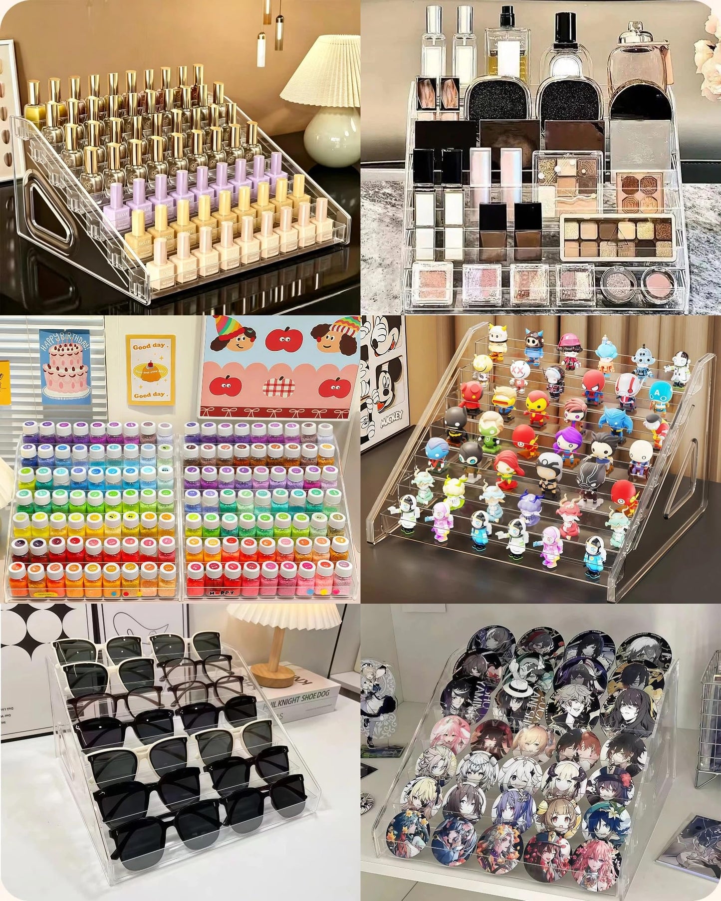 AmoreTempo Acrylic Nail Polish Organizer 2 Pack 7-Tier Clear Nail Polish Display Stand Large Capacity Nail Polish Storage Rack for 84 Bottles, Tabletop Makeup Cosmetic Essential Oil Holder