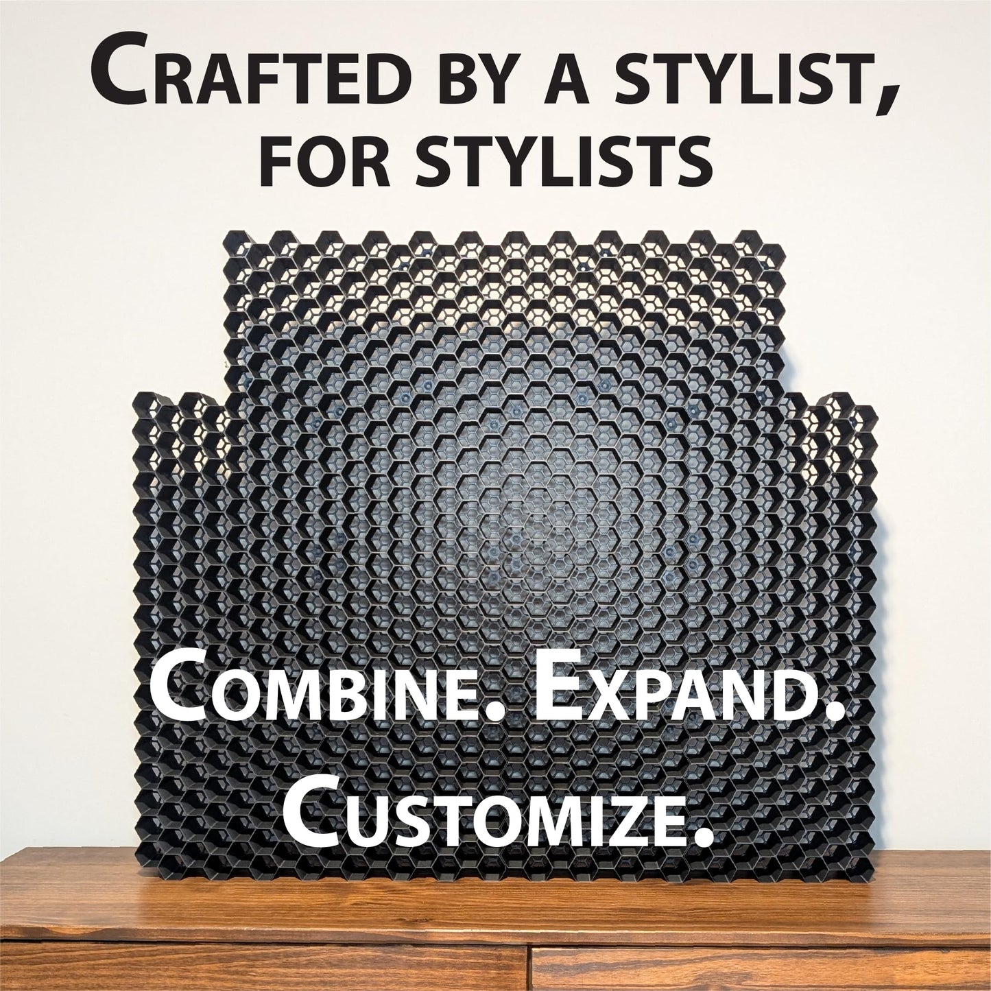 Markvicka Designs Small Bottle Wall Mount Organizer for Shades EQ Storage | Hexagon Style Organizer | Stackable & Wall-Mount Salon Decor for Hair Dye Bottles