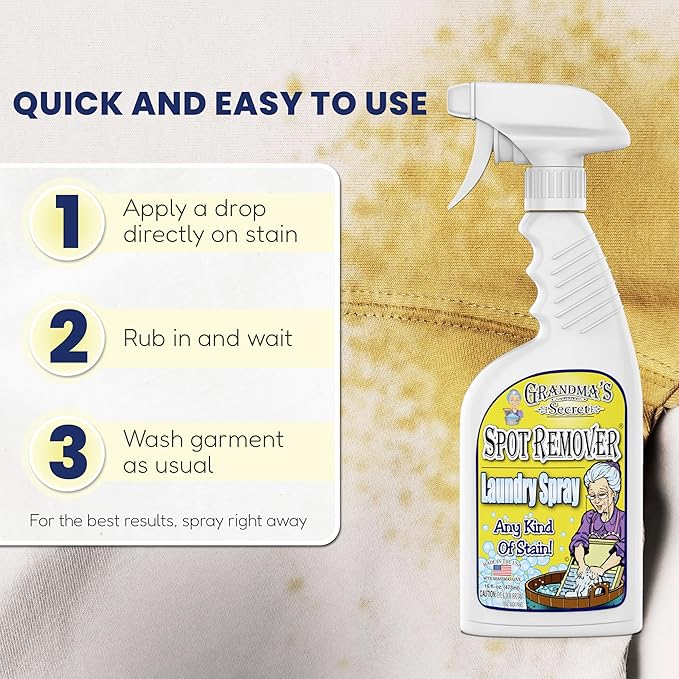 Grandma's Secret Spot Remover Laundry Spray - Chlorine, Bleach and Toxin-Free Fabric Stain Remover for Clothes - Removes Oil, Paint, Blood and Pet Stains - 16 Oz, 2 Pack