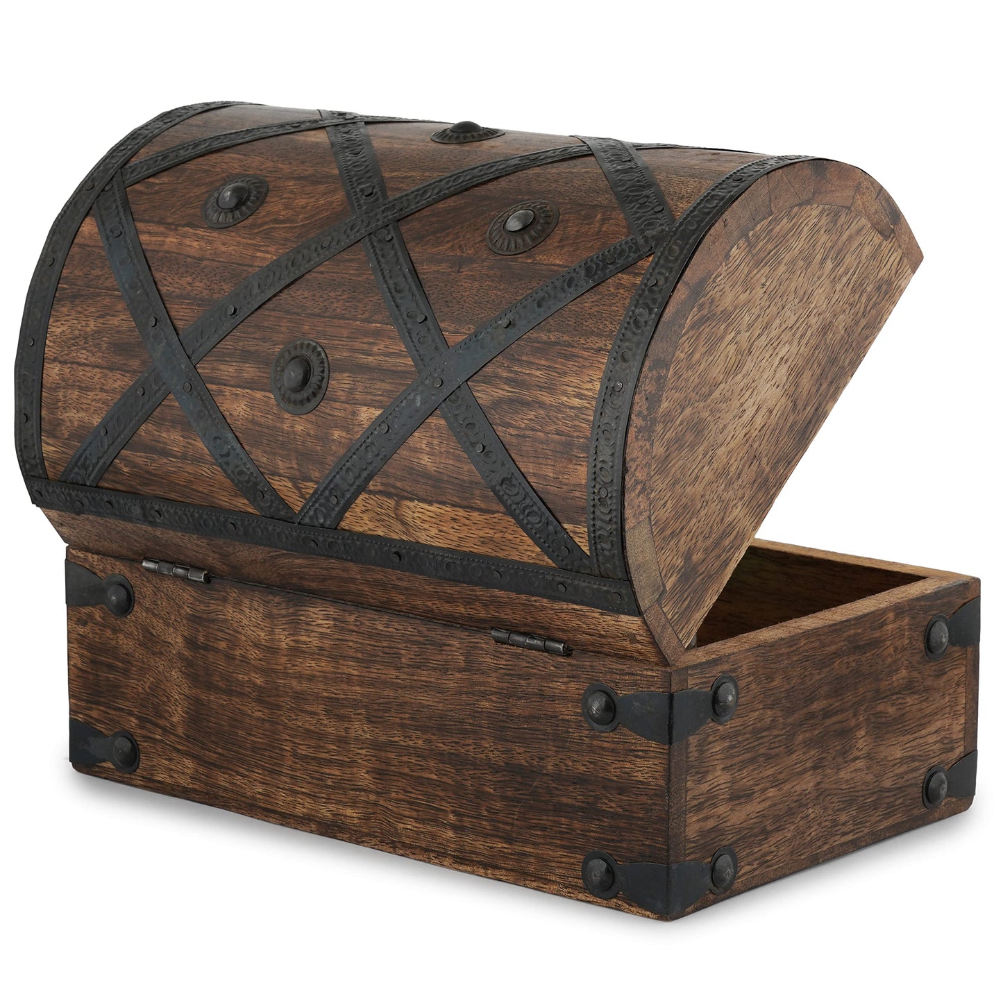 Ajuny Wooden Treasure Chest Keepsake Box, Handmade Pirate Treasure Chest Storage Box, Decorative Wooden Box for Jewelry, Collectibles, Keepsakes & Home Decor, 9 x 6 x 6 Inch