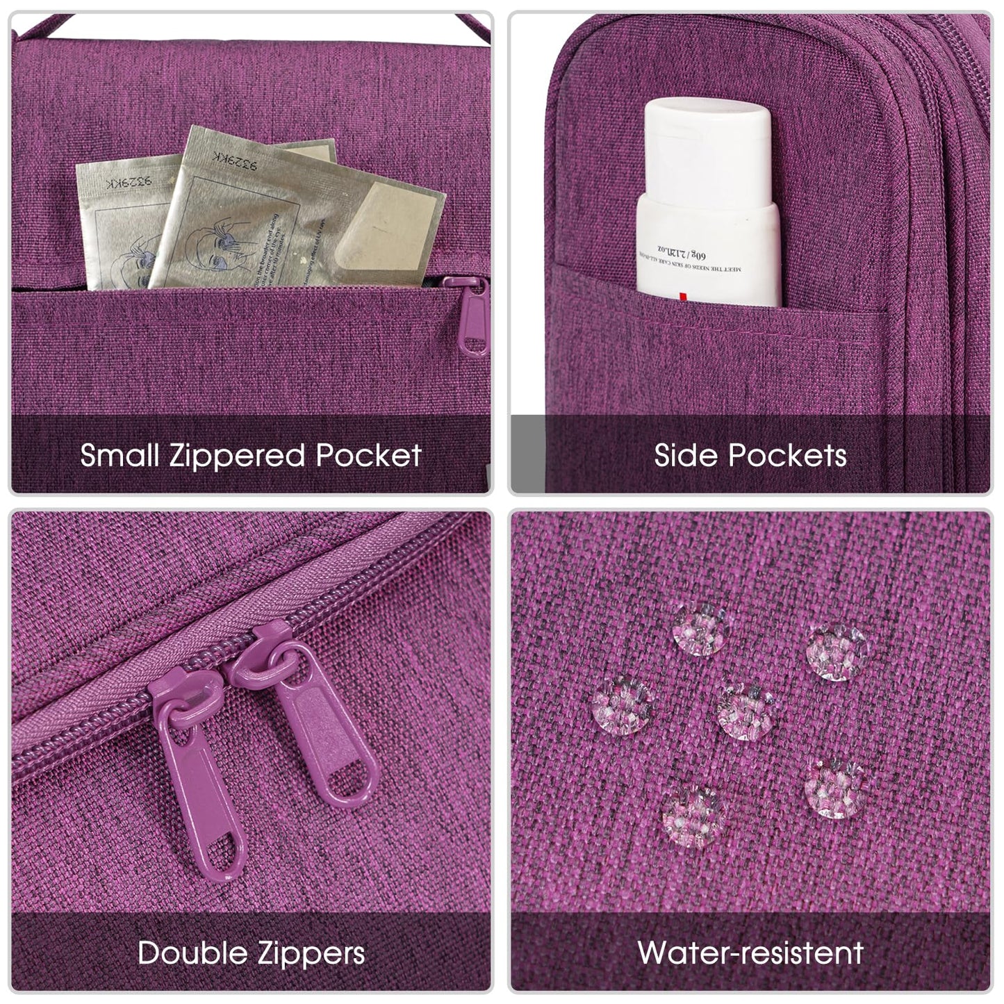 Narwey Large Hanging Toiletry Bag for Women Travel Makeup Bag Organizer Toiletries Bag Dry Wet Separation (Dark Purple)