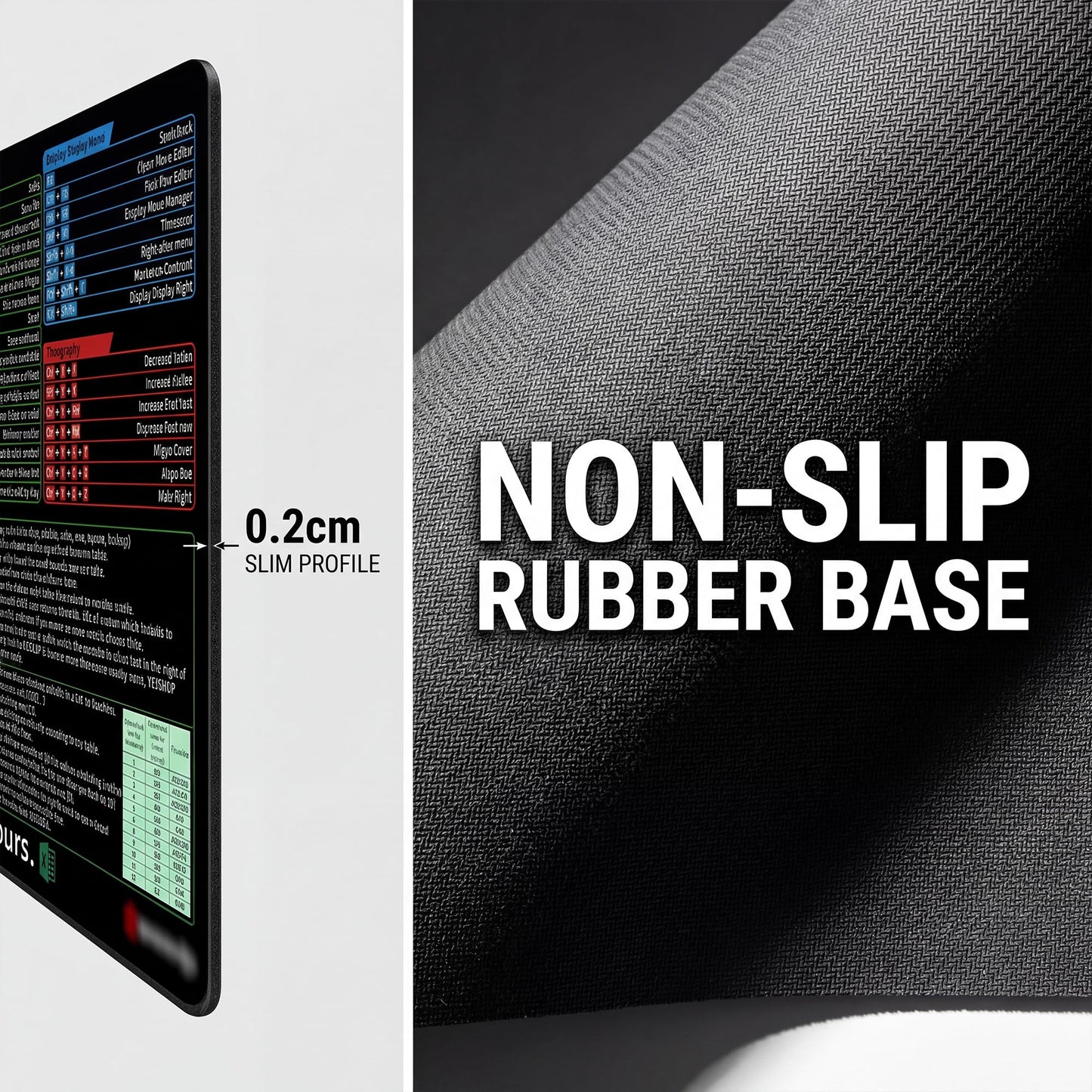 Excel Shortcut Keys Mouse Pad, Extended Large Desk Mat (31.5x11.8 Inch) with Non-Slip Base & Washable Surface for Gaming, Computer, Office Desk