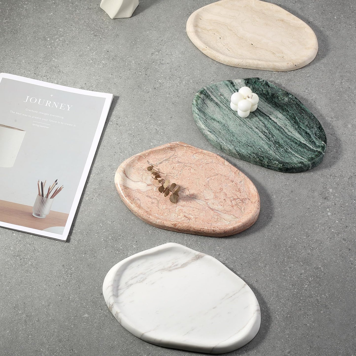 Koville Luxurious Natural White Marble Vanity Tray, Cloud Shape Serving Stone Key Tray for Home Decor, 10" x 7" Marble Storage Trays for Bathroom, Stone Plate Holder for Perfume, Candle and Jewelry