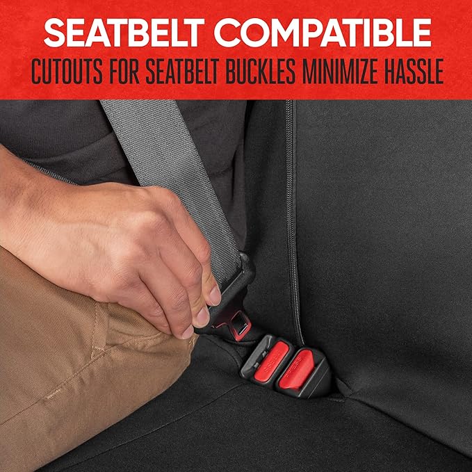 Motor Trend Waterproof Car Seat Covers Full Set – Black & Beige Seat Covers for Car Front & 60/40 Split Back Bench - Carseat Cover for Trucks, SUV - Universal Fit for Most Regular Size Vehicles
