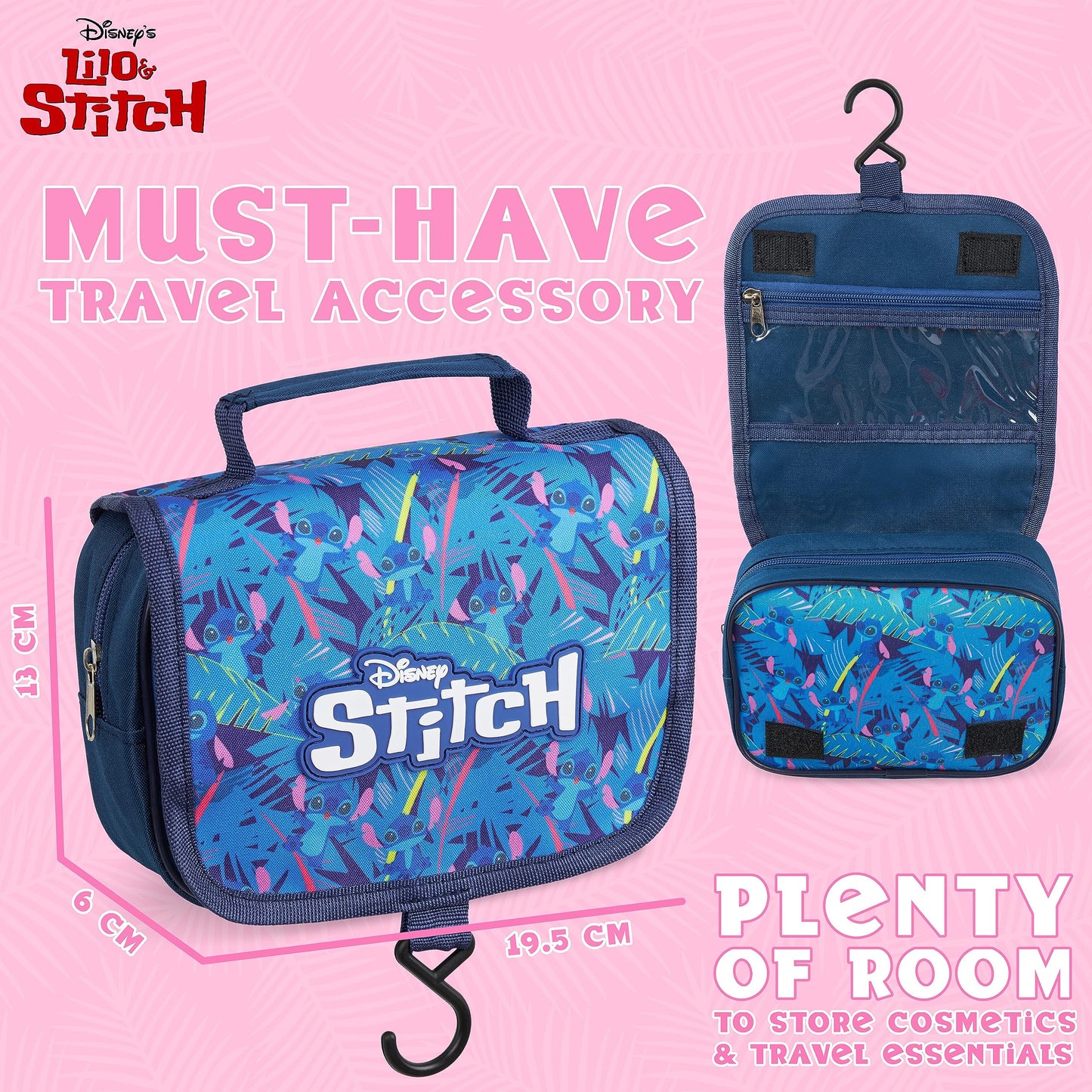 Disney Stitch Hanging Toiletry Bags for Women Teenagers Girls Minnie Mouse Cosmetic Bag Travel Accessories Stitch Gifts (Blue Stitch)
