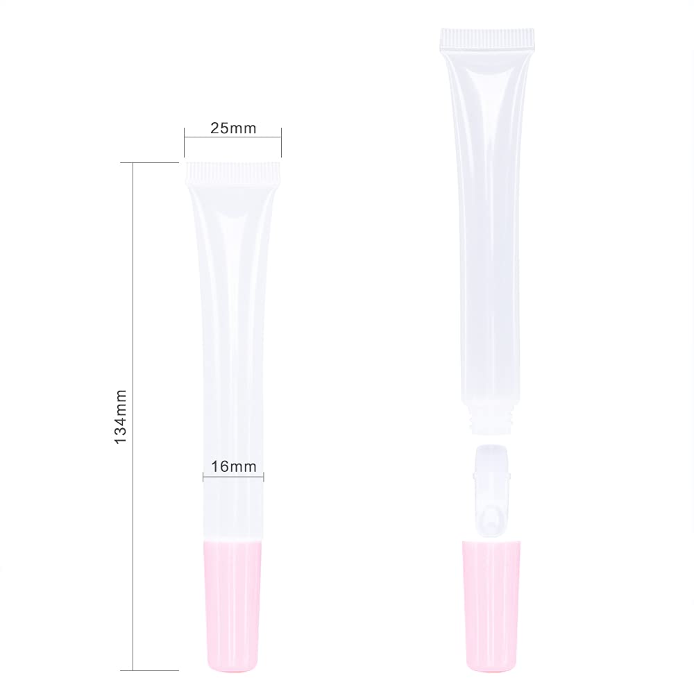 50 PCS Empty long slim 15ml squeeze pink lip gloss tubes lip oil sofe lipgloss tubes (pink lid)