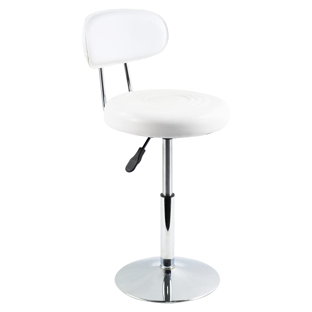FURWOO PU Leather Spa Salon Stool with Back - Small Desk Stool in White