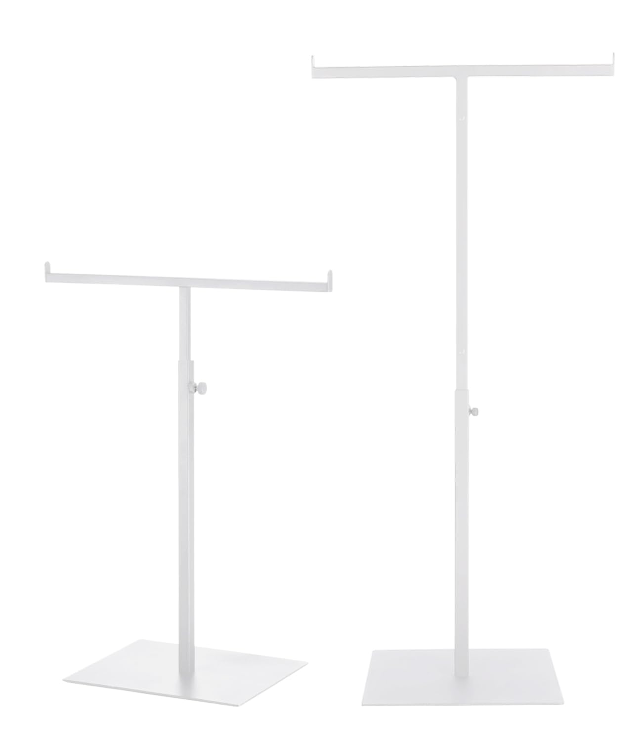 Vietrey Purse Display Stand T Shaped, Countertop Jewelry/Scarf/Handbag T-Bar Display Stand, Tabletop Double Hook Hanging Stands for Long Necklaces, Metal with Adjustable Height (White, 2Pcs)