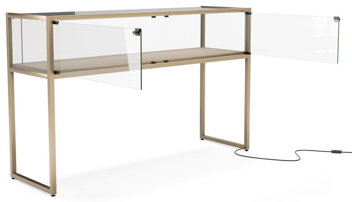 59" w Tempered Glass Display Case, LED Light Strip, Locking Door - Bronze