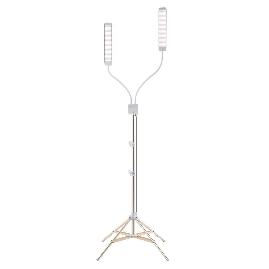 GLAMCOR Revolution X Portable LED Lighting Kit for Beauty and Skincare | HD 5600K Lighting | Dual-Length arms for Precise Positioning (White/Gold)