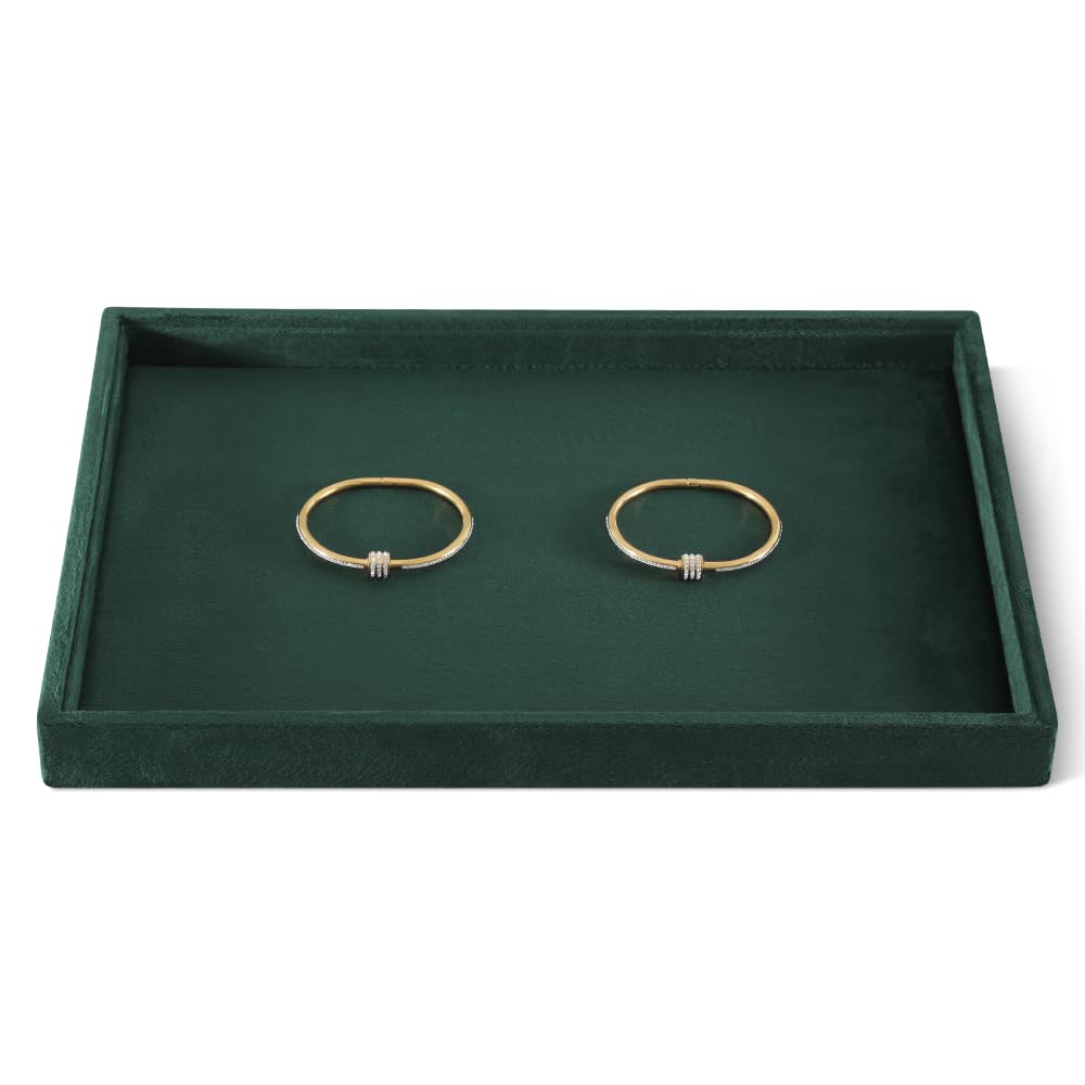 Dansmiy Velvet Jewelry Display Tray Stackable Organizer for Rings Earrings Necklaces Bracelets Pendants Jewelry Storage Tray for Drawer Countertop Showcase Display (Green)