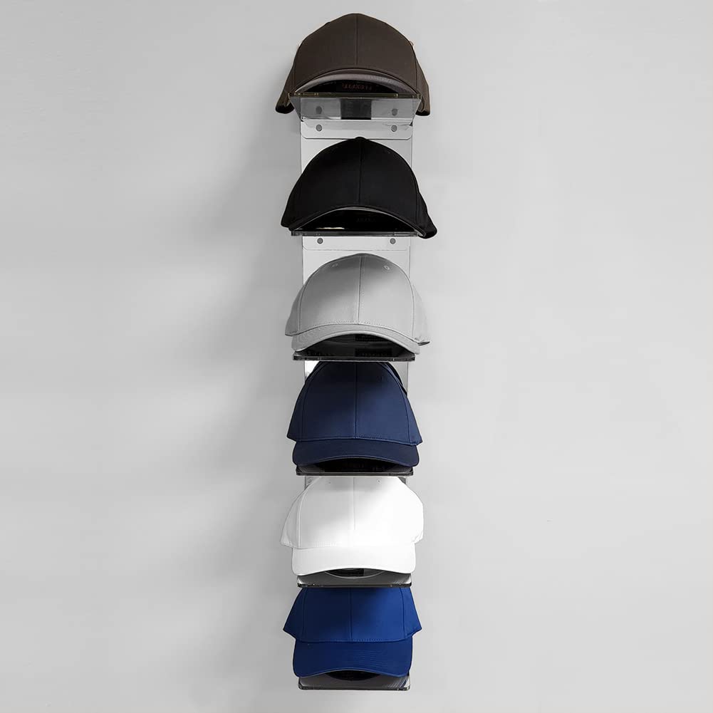 OnDisplay Luxe Acrylic Hat Rack Display - Wall Mounted Baseball Cap Organizer - Multi Shelf Wall Display for Hats (Mirror)