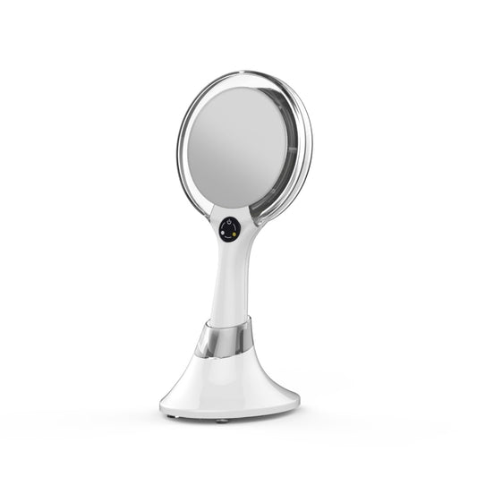 Starlite Handheld Rechargeable Lighted Makeup Mirror with Stand, 1X/5X Magnification, Dual Sided & Vanity Mirror with Bright and Warm Light, Cordless Rechargeable Mirror (White Colour)