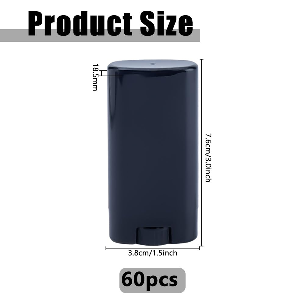 DICOSMETIC 60Pcs 0.5 oz/15ml Empty Large Lip Balm Tubes Plastic Deodorant Container Oval Twist-Up Refillable Container Black Lipstick Tube Homemade Lotion Stick Containers for DIY Chapstick