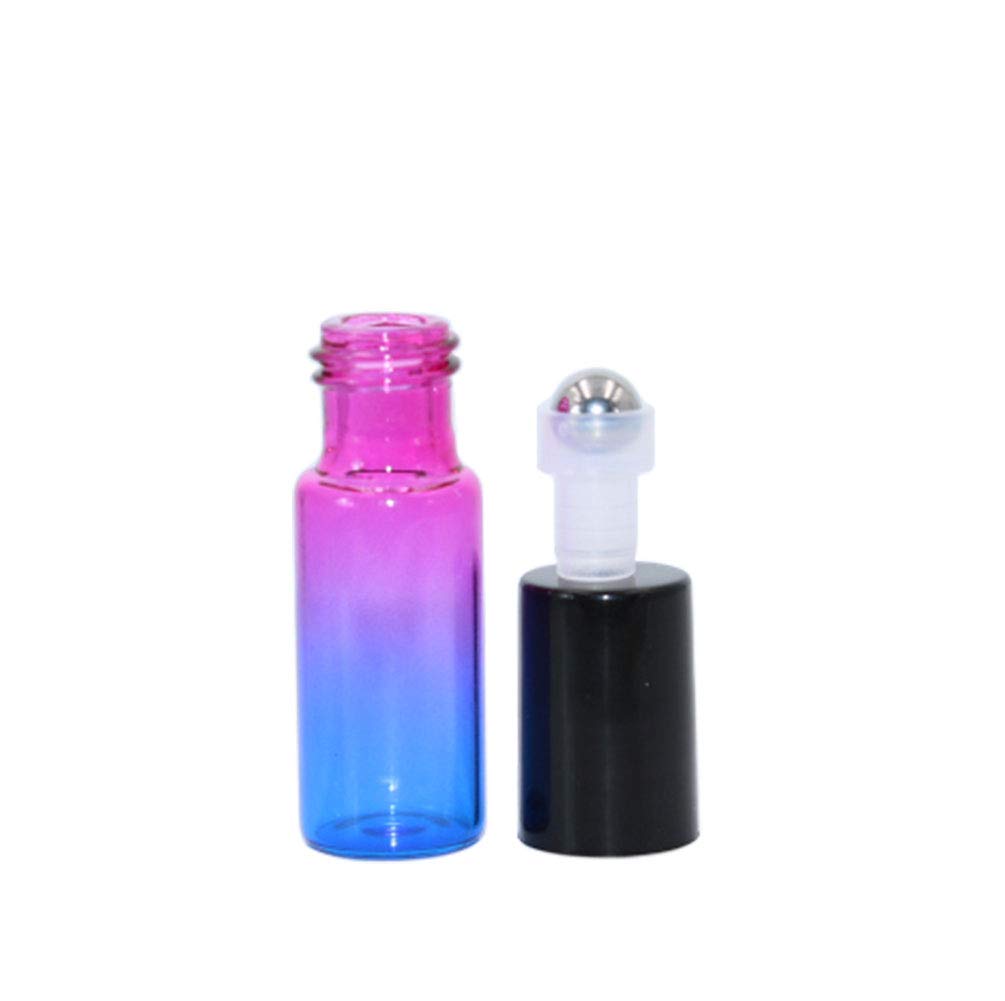 Pack of 35,5ml Rose-Blue Gradient Color Roller Bottles for Essential Oils, Glass Bottles With Stainless Steel Roller Ball For Sample Roll On, Travel DIY Cosmetic Container-Funnel Opener Pipette