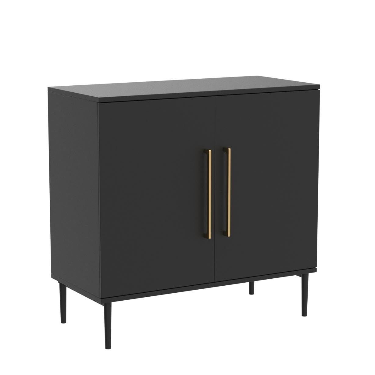 LYNSOM Storage Cabinet with Doors and Shelves, Free Standing Office Cabinet, Modern Wood Buffet Sideboard for Kitchen, Living Room, Bedroom, Hallway, Black