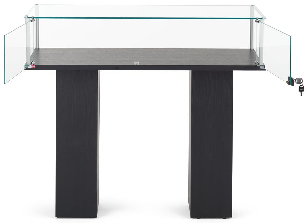 Free-Standing Tempered Glass Display Case, with 2 Pedestal Style Legs and Black Veneer