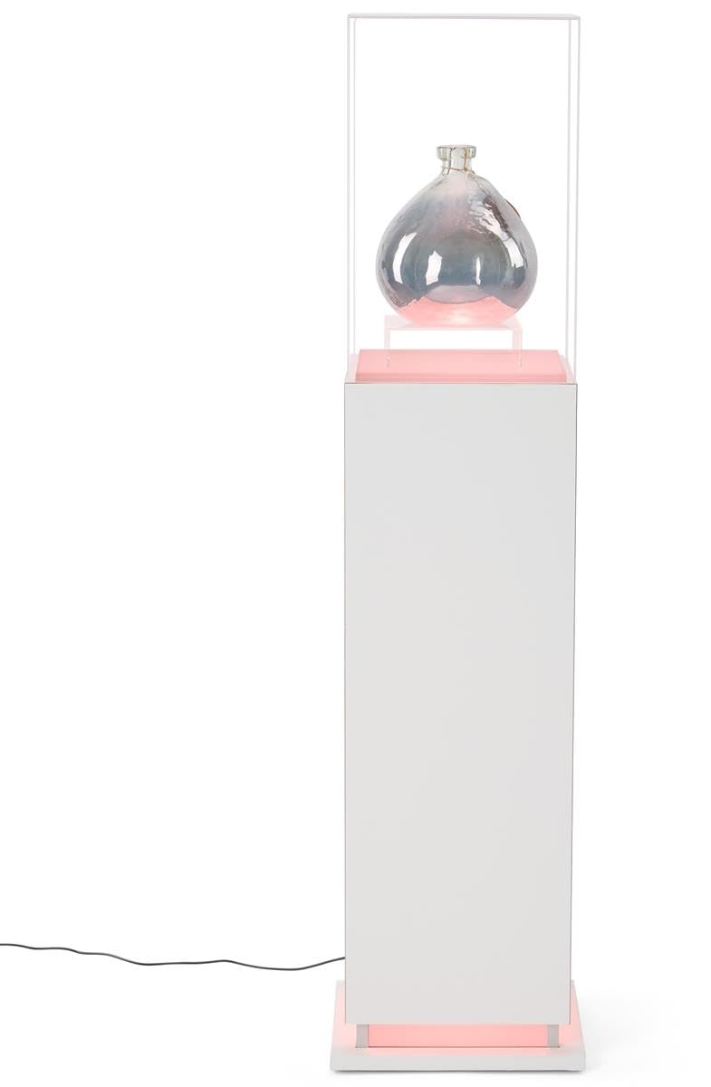 Displays2go Pedestal Display Case with Ambient LED Lighting and Clear Acrylic Top (PEDLEDWH2)