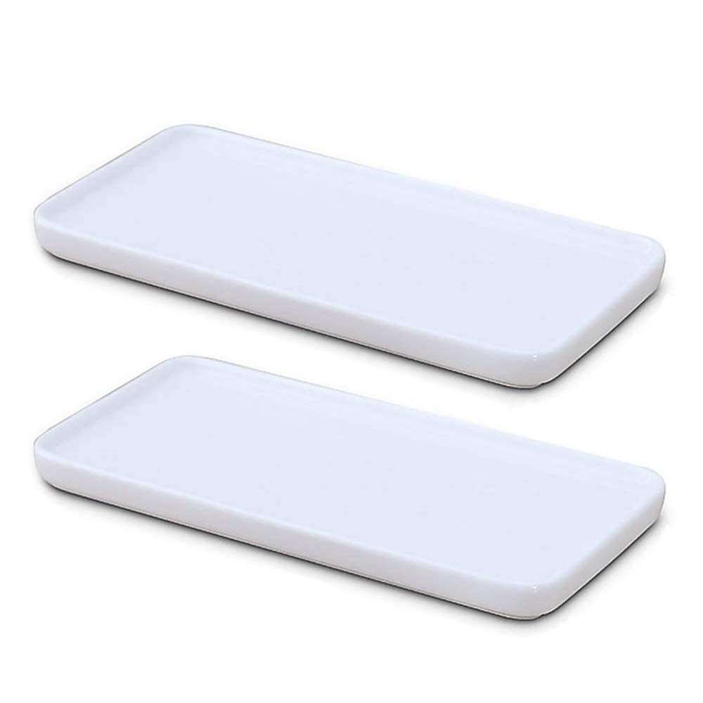 Ceramic Vanity Tray Small Rectangle, Bathtub Tray Bathroom Organizer, Cosmetics Holder for Tissue Candle Towel Plant Jewelry Ring Dish Dresser Perfume Shampoo-White(2 Pcs)(Small)