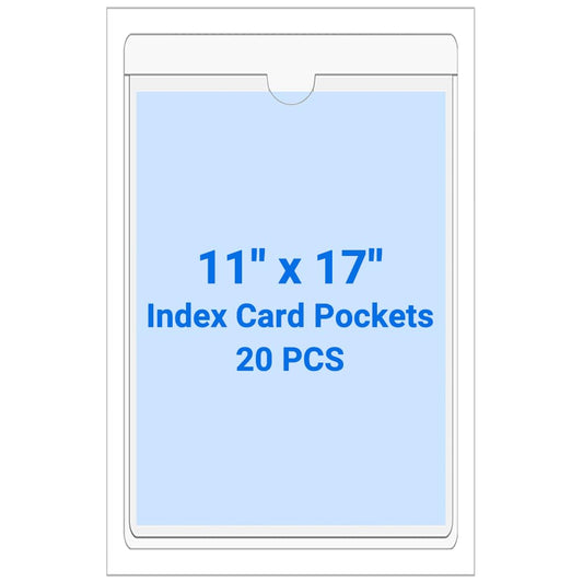 Kvatr-X 20 PCS Clear Self Adhesive Plastic Label Pockets, Top Loading Business & Library Index Card Holders, Peel and Stick Sleeves for Storage Bins, Totes, Binders and Drawers (11 x 17 Inch)
