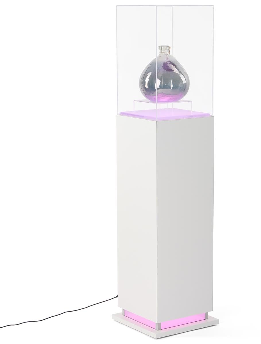 Displays2go Pedestal Display Case with Ambient LED Lighting and Clear Acrylic Top (PEDLEDWH2)