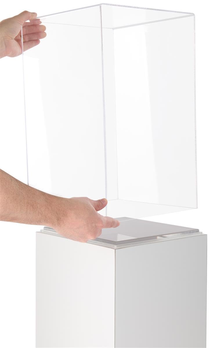 Displays2go Pedestal Display Case with Ambient LED Lighting and Clear Acrylic Top (PEDLEDWH2)