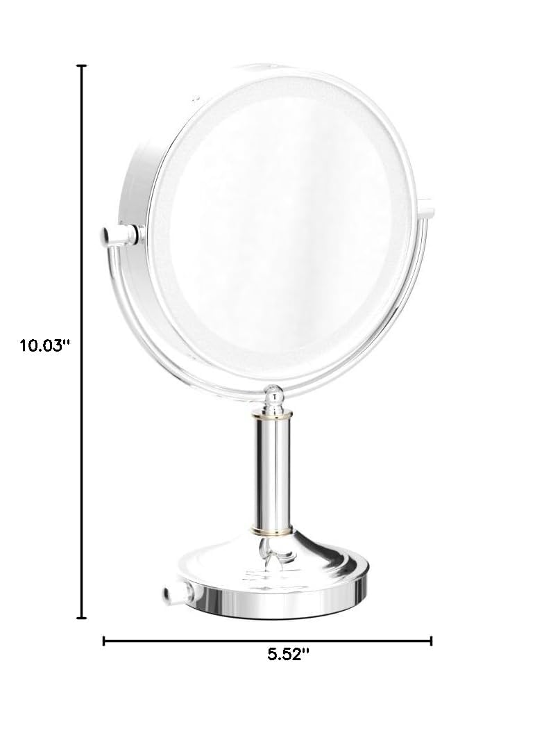 Danielle Creations Professional-Grade Double-Sided L.E.D. Vanity Mirror with Strong 15X Magnification, 360-Degree Rotation, Ultra-Vue Distortion-Free True Image Reflection, Silver Chrome Finish