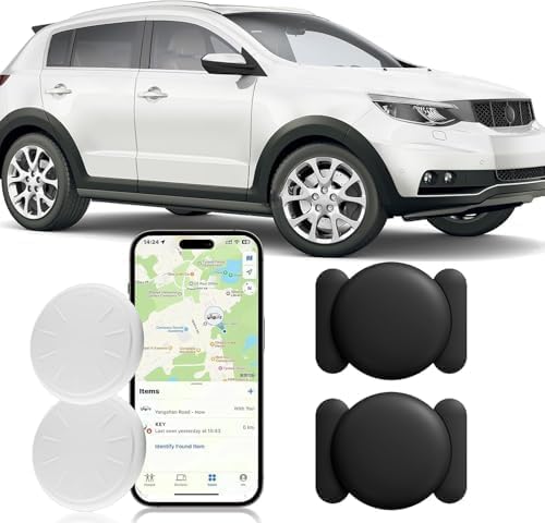 GPS Tracker for Vehicles,Car Tracker Works with Apple Find My App(iOS Only),Strong Magnetic Case Adsorption,GPS Tracker for Cars- (2PCS White Tracker, Black Magnetic Case)