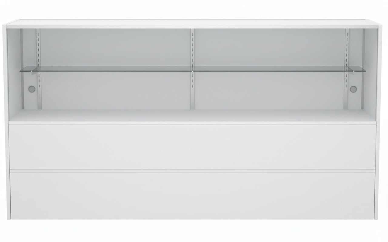 WISDOMFUR 6ft White Display Showcase Cabinet with LED Lighting – Half Vision Glass Display Case with Sliding Locking Doors & Storage Shelves for Retail Stores, Boutiques & Exhibits