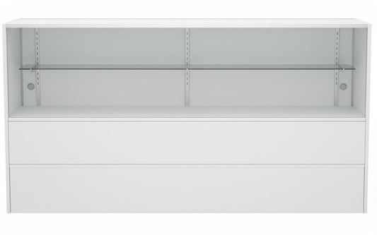 WISDOMFUR 6ft White Display Showcase Cabinet with LED Lighting – Half Vision Glass Display Case with Sliding Locking Doors & Storage Shelves for Retail Stores, Boutiques & Exhibits