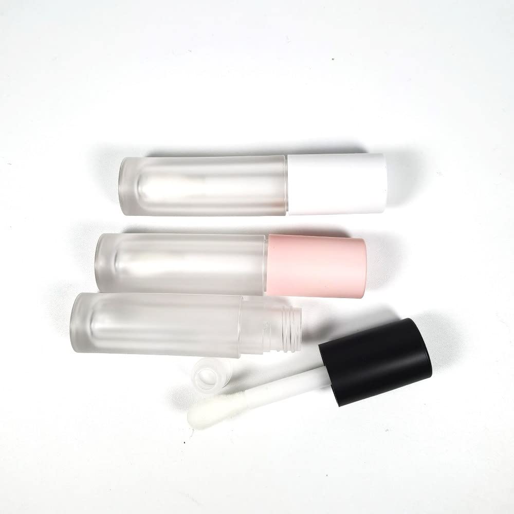 COSIDEA 24 pcs Empty 5ml big brush Frosted Black lip gloss tube Black round lipgloss tubes container with big doe foot wand cosmetic packing containers