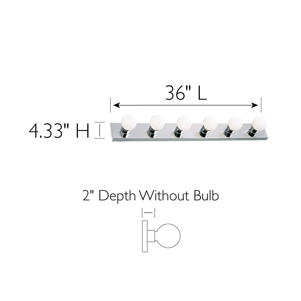 Design House Vanity Lights, 6 Linear Lights, Dimmable, Horizontal or Vertical Use, Uses (6) 60W Bulbs, For Bathroom/Makeup Vanity, Polished Chrome, 36.0 in. L x 4.33 in. H x 2.0 in. D, 500942
