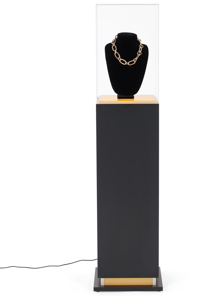 Displays2go Pedestal Display Case with Ambient LED Lighting and Clear Acrylic Top (PEDLEDBK2)