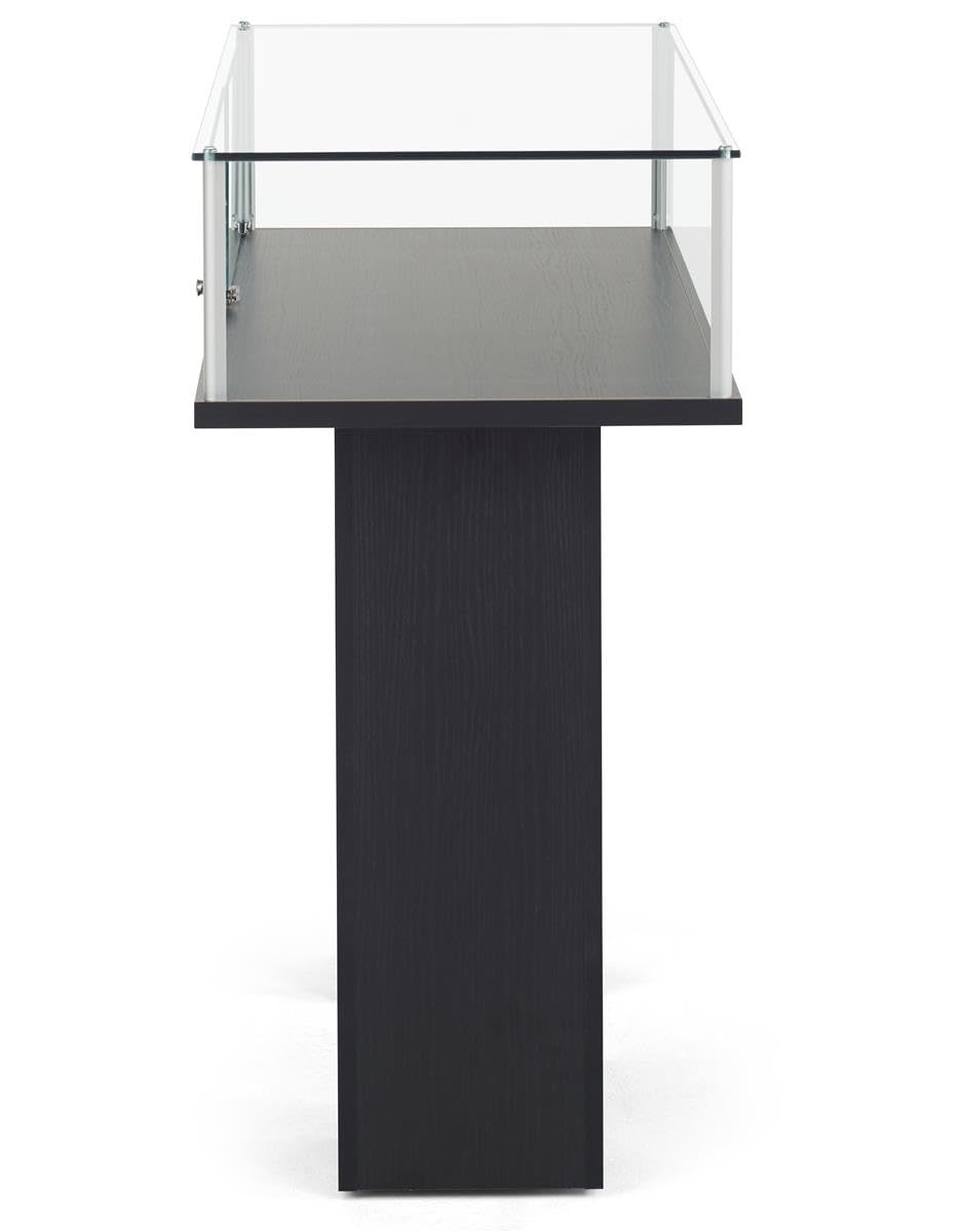 Free-Standing Tempered Glass Display Case, with 2 Pedestal Style Legs and Black Veneer