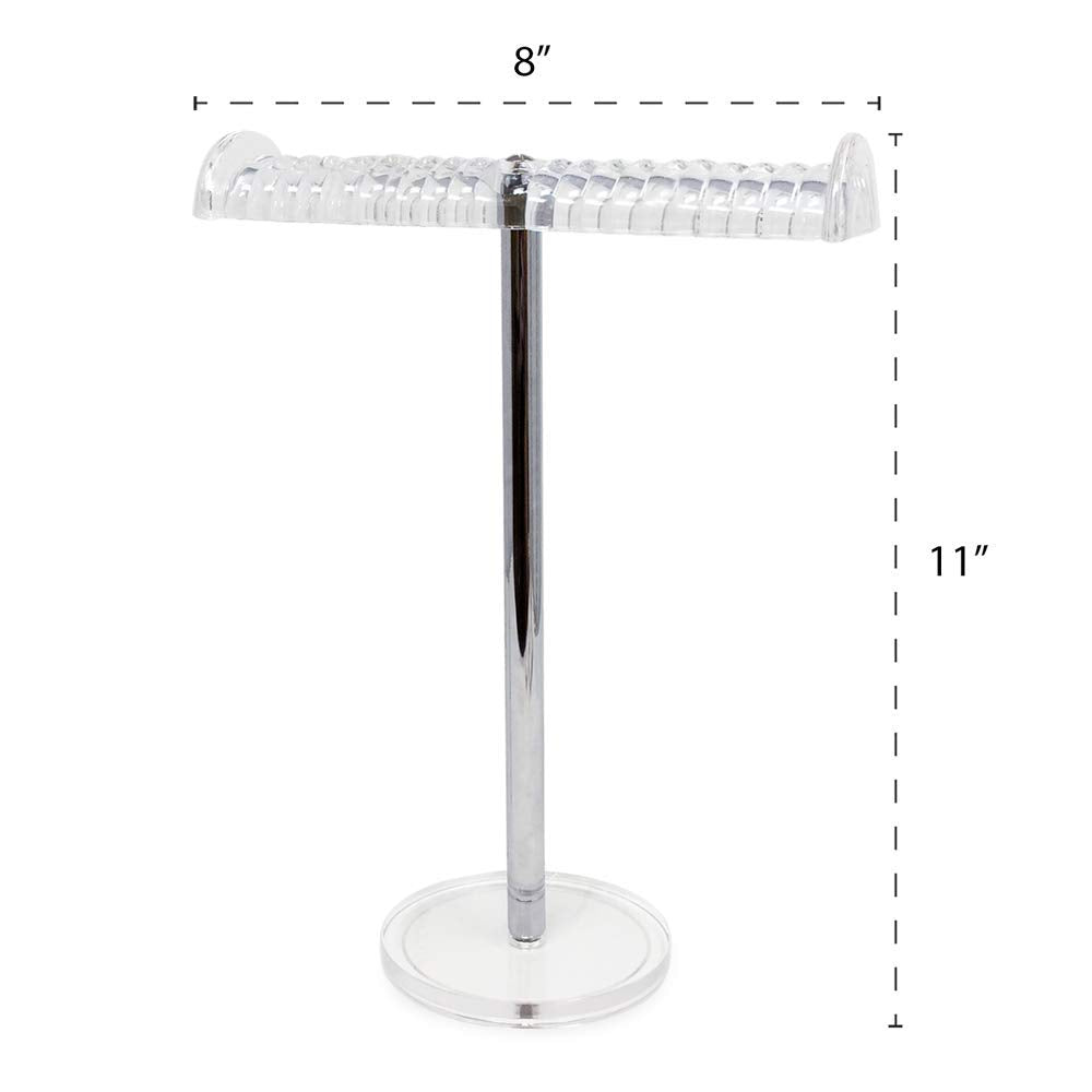 Isaac Jacobs Clear Acrylic Necklace & Bracelet Holder (8” inch T-Bar)– Hanging Chain and Bangles Organizer Sleek & Sturdy Stand for Jewelry – Storage Solution- Bedroom- Bathroom – Countertop