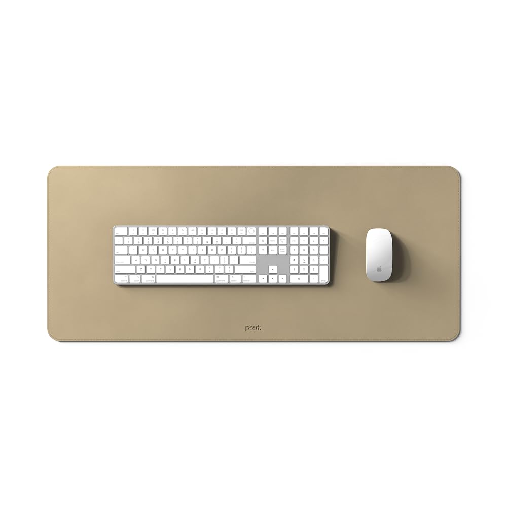 POUT TekDec Mat – Vegan Leather Desk Pad (31.5×13.4in / 80×34cm), Water-Resistant Surface, Anti-Slip Base, Scratch & Heat Protection, Multi-Functional Writing & Mouse Pad – Texas Sand