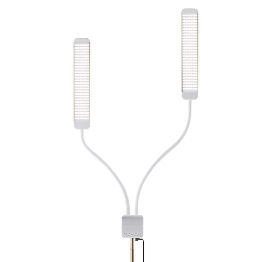 GLAMCOR Revolution X Portable LED Lighting Kit for Beauty and Skincare | HD 5600K Lighting | Dual-Length arms for Precise Positioning (White/Gold)