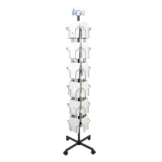 ZZJIA 6 Tier Rotating Greeting Card Display Stand with 24 Pockets, Metal Rack for Stickers,Postcard,Photocard,Brochures,CD disc (Black)