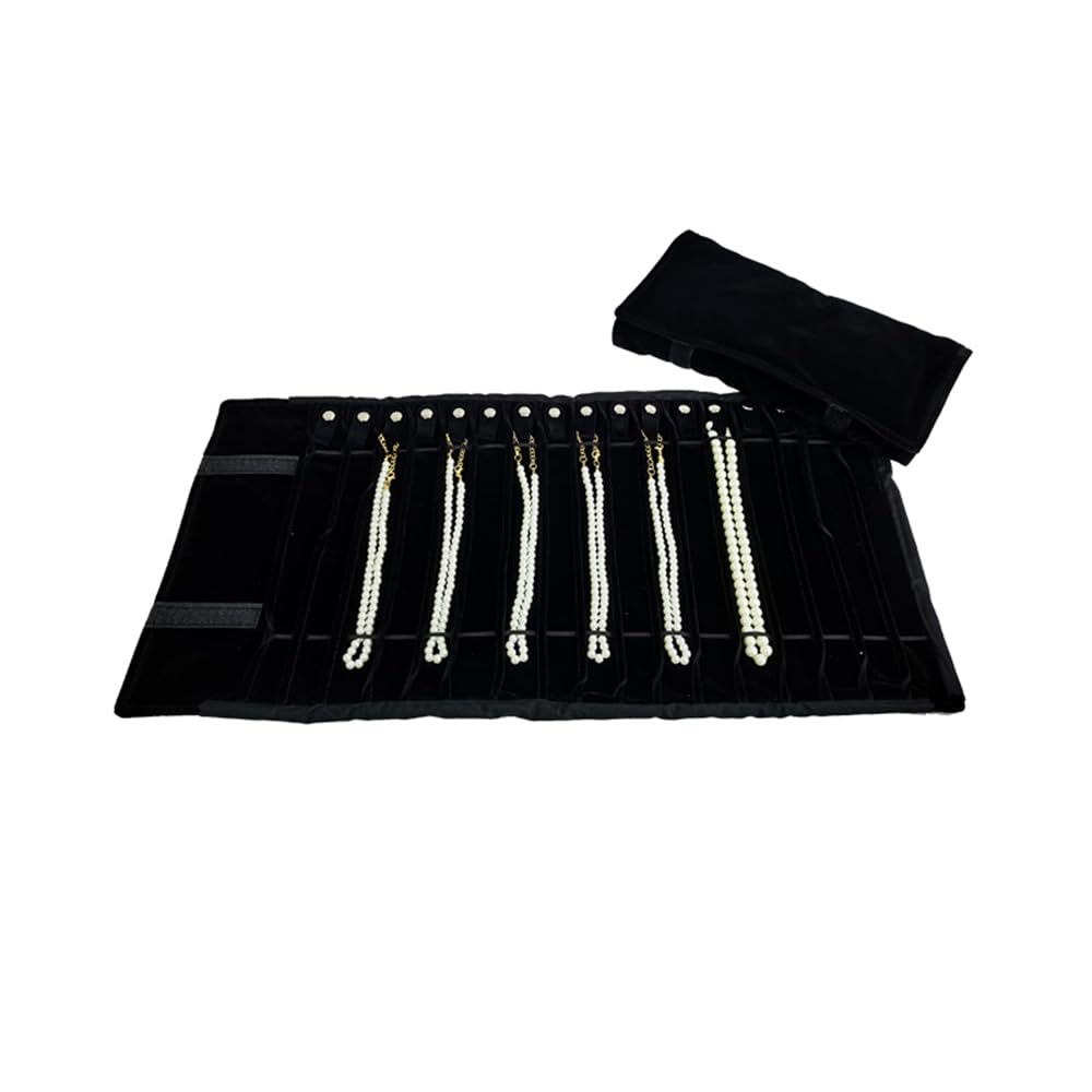 SCIKHEFT Portable Jewelry Roll Untangled Secure Necklace Travel Storage Bag Displays Holder 16 Chain (Black)