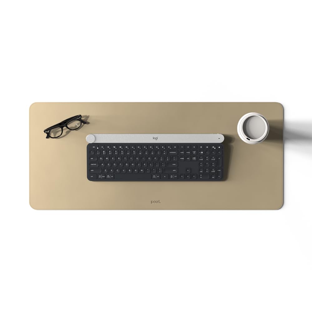 POUT TekDec Mat – Vegan Leather Desk Pad (31.5×13.4in / 80×34cm), Water-Resistant Surface, Anti-Slip Base, Scratch & Heat Protection, Multi-Functional Writing & Mouse Pad – Texas Sand