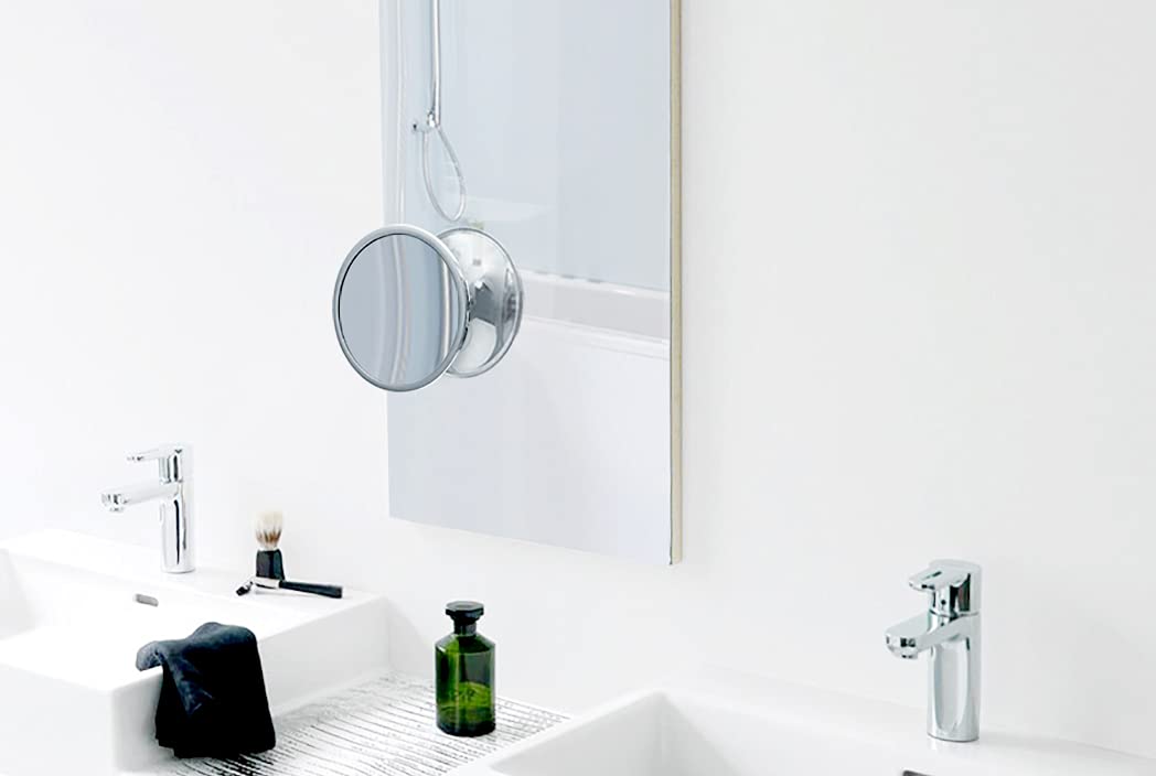 6" Suction Mount Mirror - 5X Magnifying Vanity Makeup Mirror with 3-Point Super Suction, Pivoting, Rotating and Locking Suction