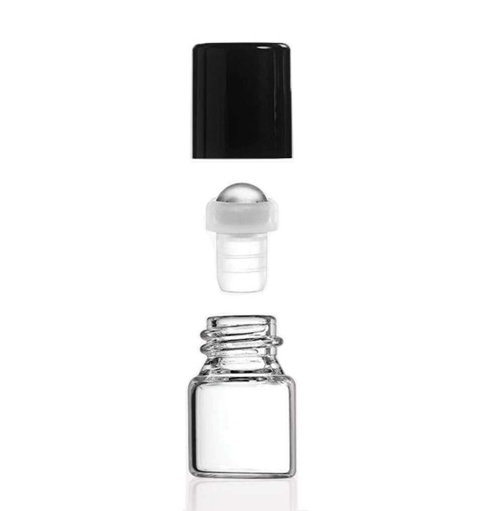 50 Pack 1ml Clear Glass Sample Vials For Essential Oils,Empty Glass Roller Bottle With Stainless Steel Roller Ball 1/4 Dram Glass Vials Perfume Roll On container-Funnel,Opener,Dropper Included