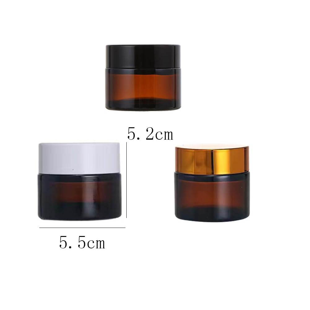 6 Pack, 2 oz 60g Amber Glass Cream Jars with Gold Lids,Empty Round Refillable Cosmetic Containers Travel Jars for Cosmetics,Body Butter,Scrubs,Face Cream Lotion,Ointments,Spice